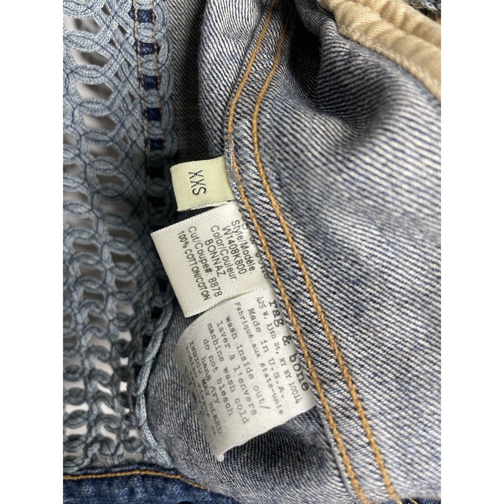 Rag & Bone Blue Jean Crochet Denim Jacket Women's Size XXS with Pockets EUC - Picture 6 of 8